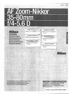 Nikon 35-80/4-5.6 manual. Camera Instructions.